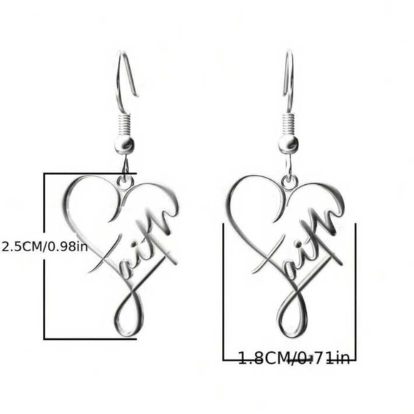 Elegant Silver Heart Earrings with Faith Inscription - Picture 2 of 3